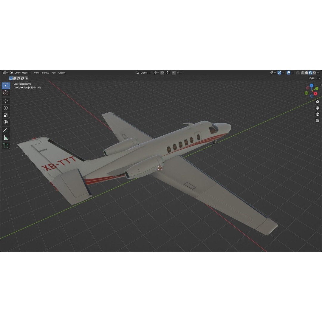 C550 Static 3D Model – Low Poly Executive Jet, FBX & PBR Textures - View 12
