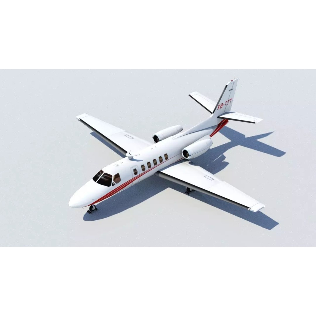 C550 Static 3D Model – Low Poly Executive Jet, FBX & PBR Textures - View 2