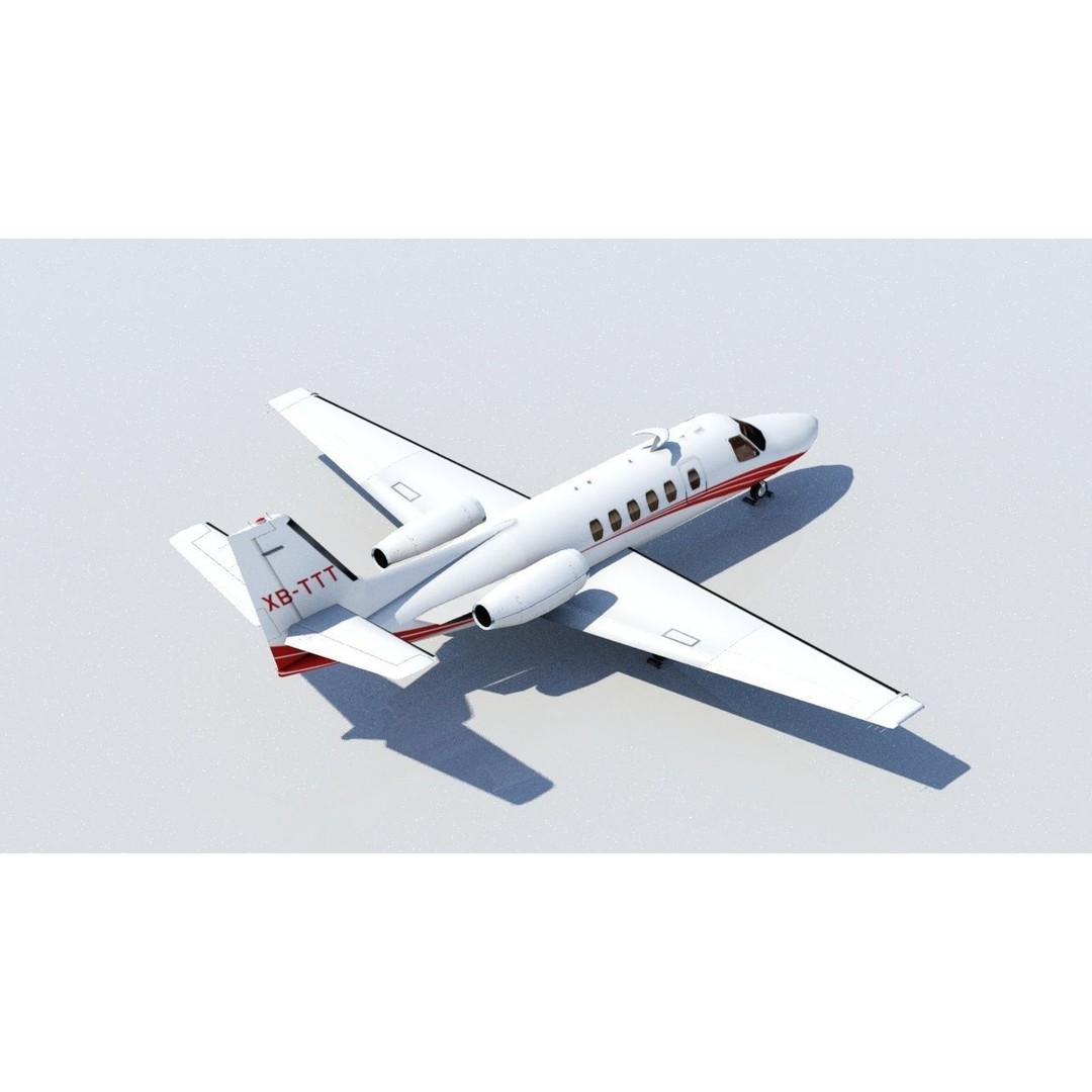 C550 Static 3D Model – Low Poly Executive Jet, FBX & PBR Textures - View 4