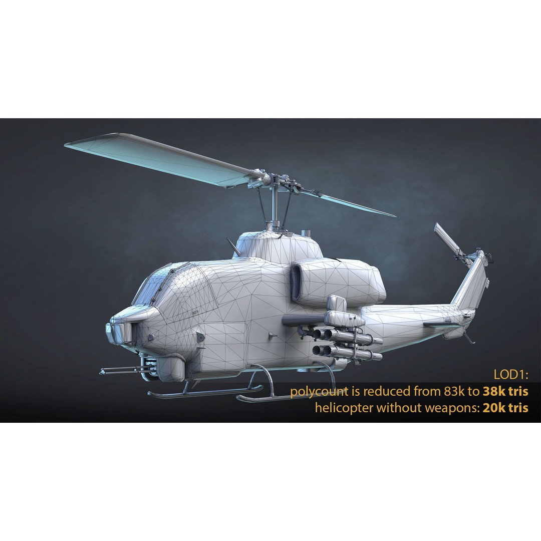 AH-1W Super Cobra 3D Model – Low Poly Game Asset, FBX, PBR