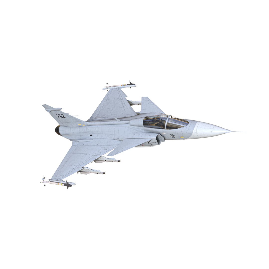 Saab JAS 39 Gripen 3D Model – Low Poly Military Aircraft, FBX/OBJ - View 10