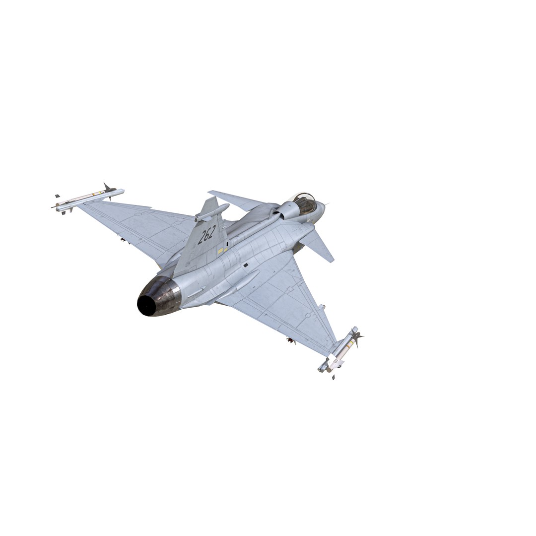 Saab JAS 39 Gripen 3D Model – Low Poly Military Aircraft, FBX/OBJ - View 11