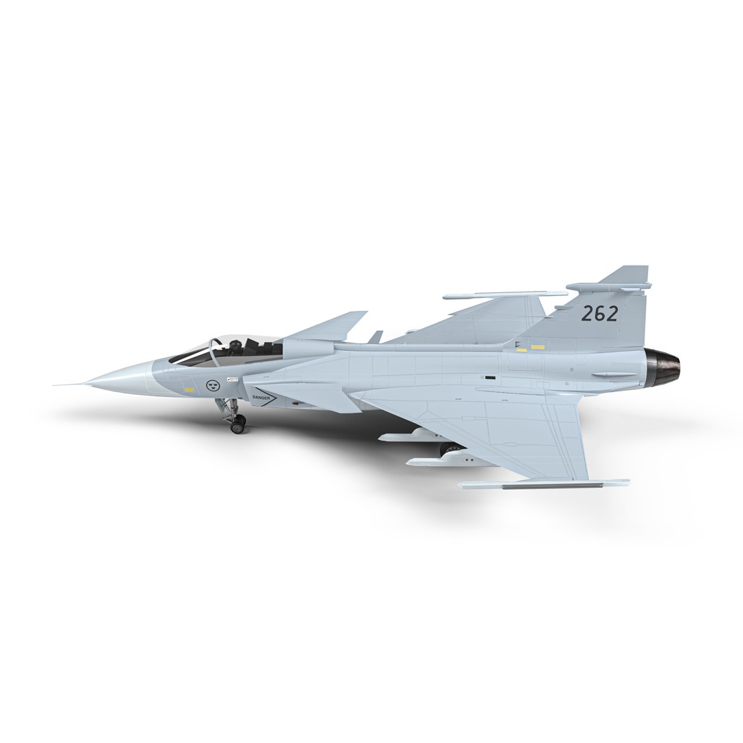 Saab JAS 39 Gripen 3D Model – Low Poly Military Aircraft, FBX/OBJ - View 12