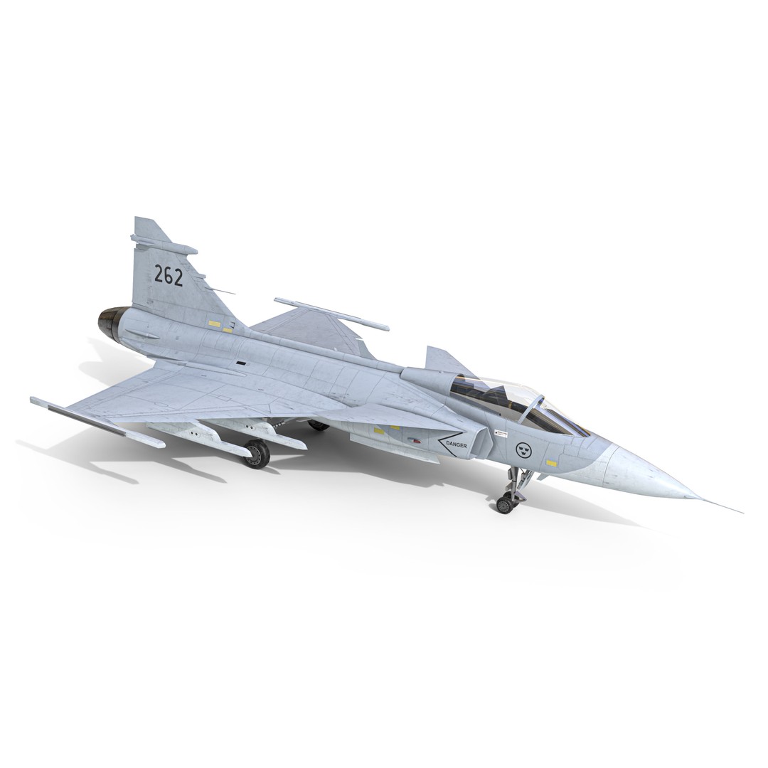 Saab JAS 39 Gripen 3D Model – Low Poly Military Aircraft, FBX/OBJ - View 14