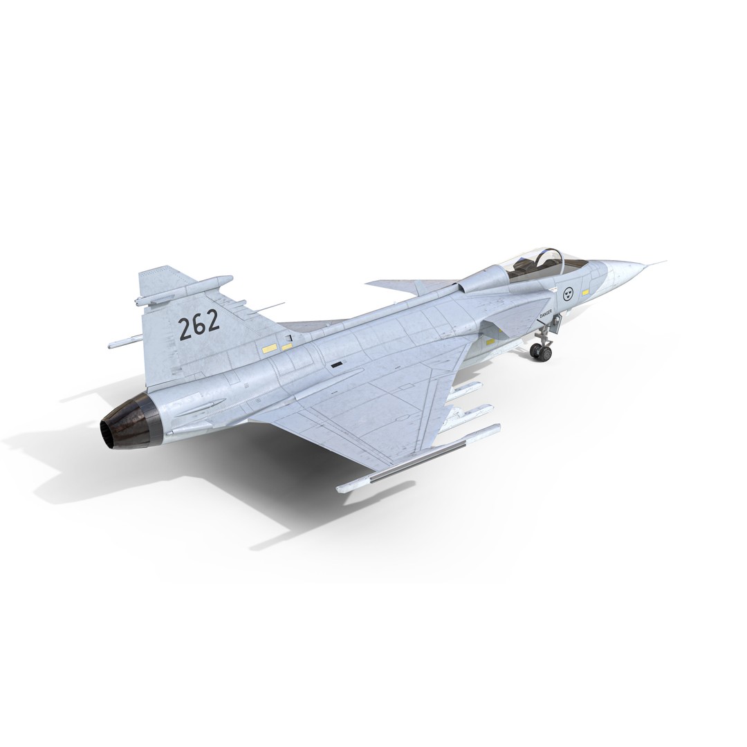 Saab JAS 39 Gripen 3D Model – Low Poly Military Aircraft, FBX/OBJ - View 15