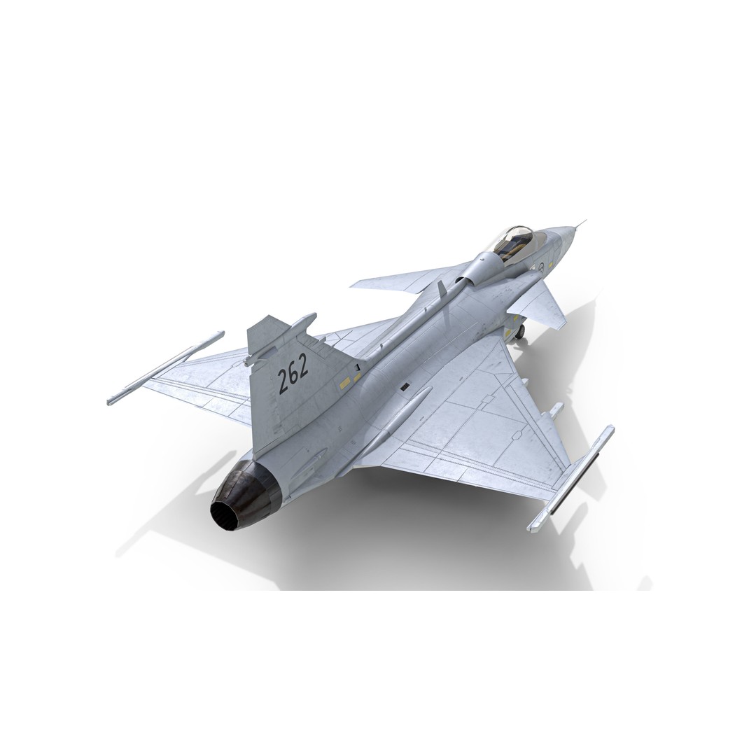 Saab JAS 39 Gripen 3D Model – Low Poly Military Aircraft, FBX/OBJ - View 16