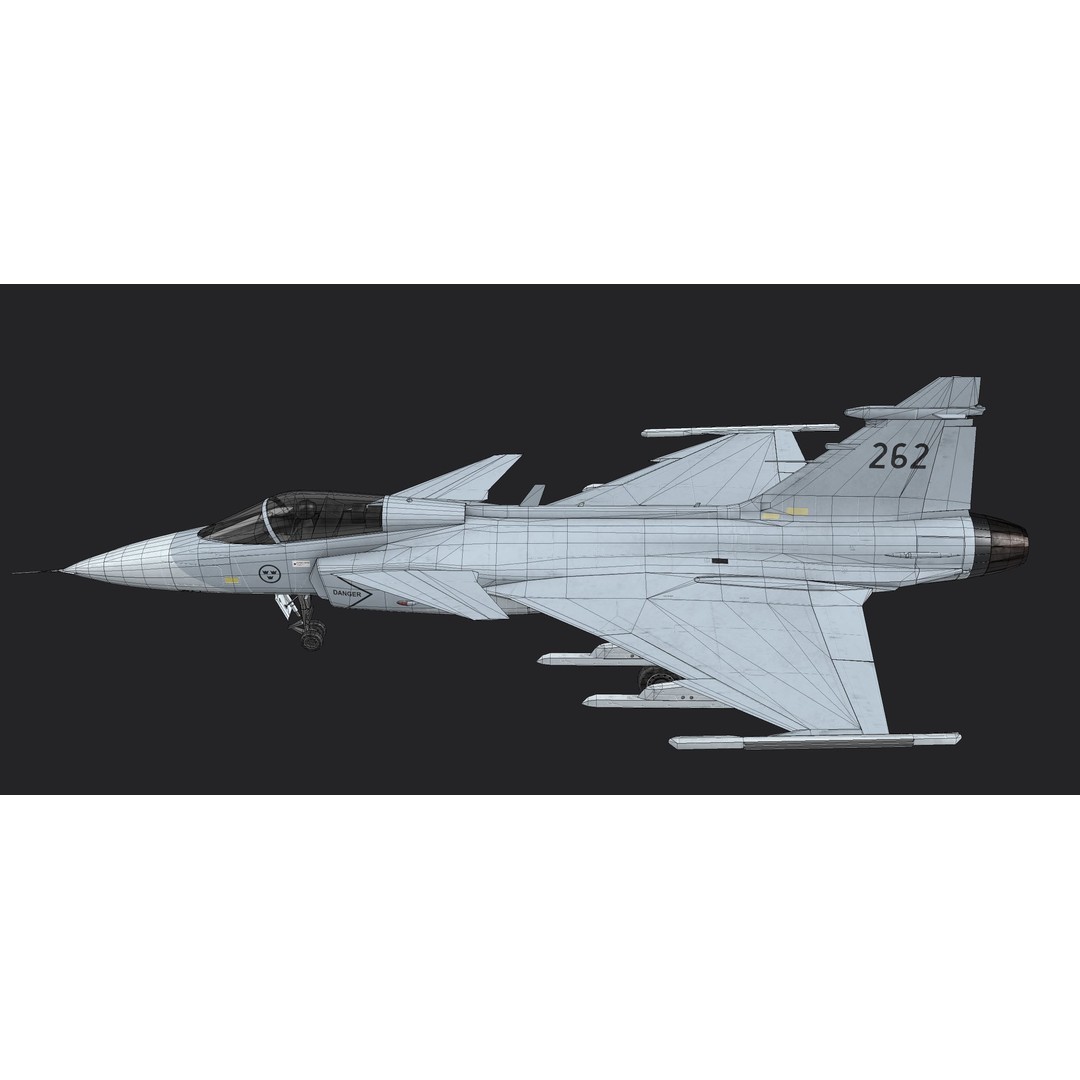 Saab JAS 39 Gripen 3D Model – Low Poly Military Aircraft, FBX/OBJ - View 21