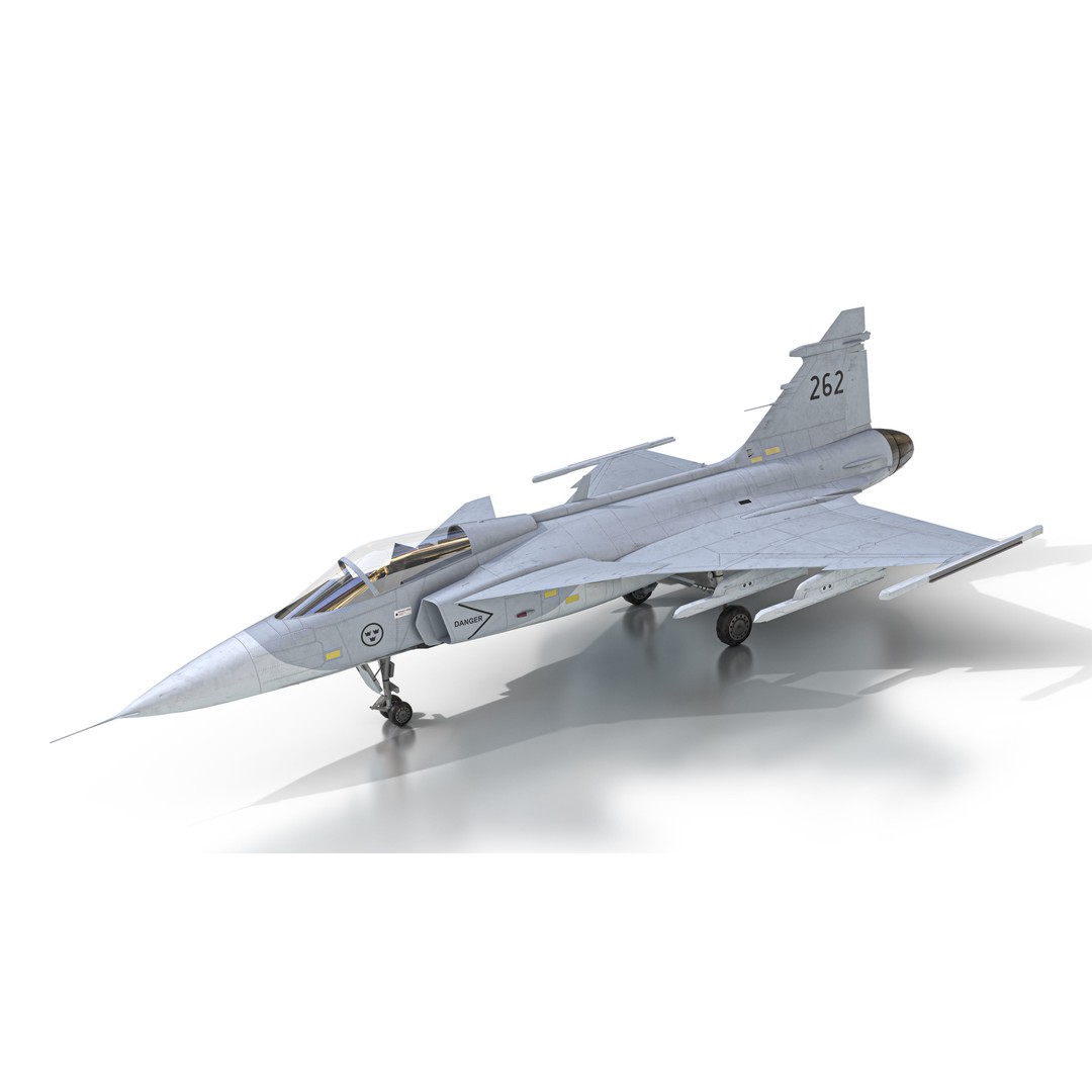 Saab JAS 39 Gripen 3D Model – Low Poly Military Aircraft, FBX/OBJ - View 3