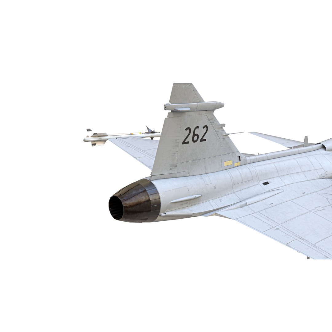 Saab JAS 39 Gripen 3D Model – Low Poly Military Aircraft, FBX/OBJ - View 4