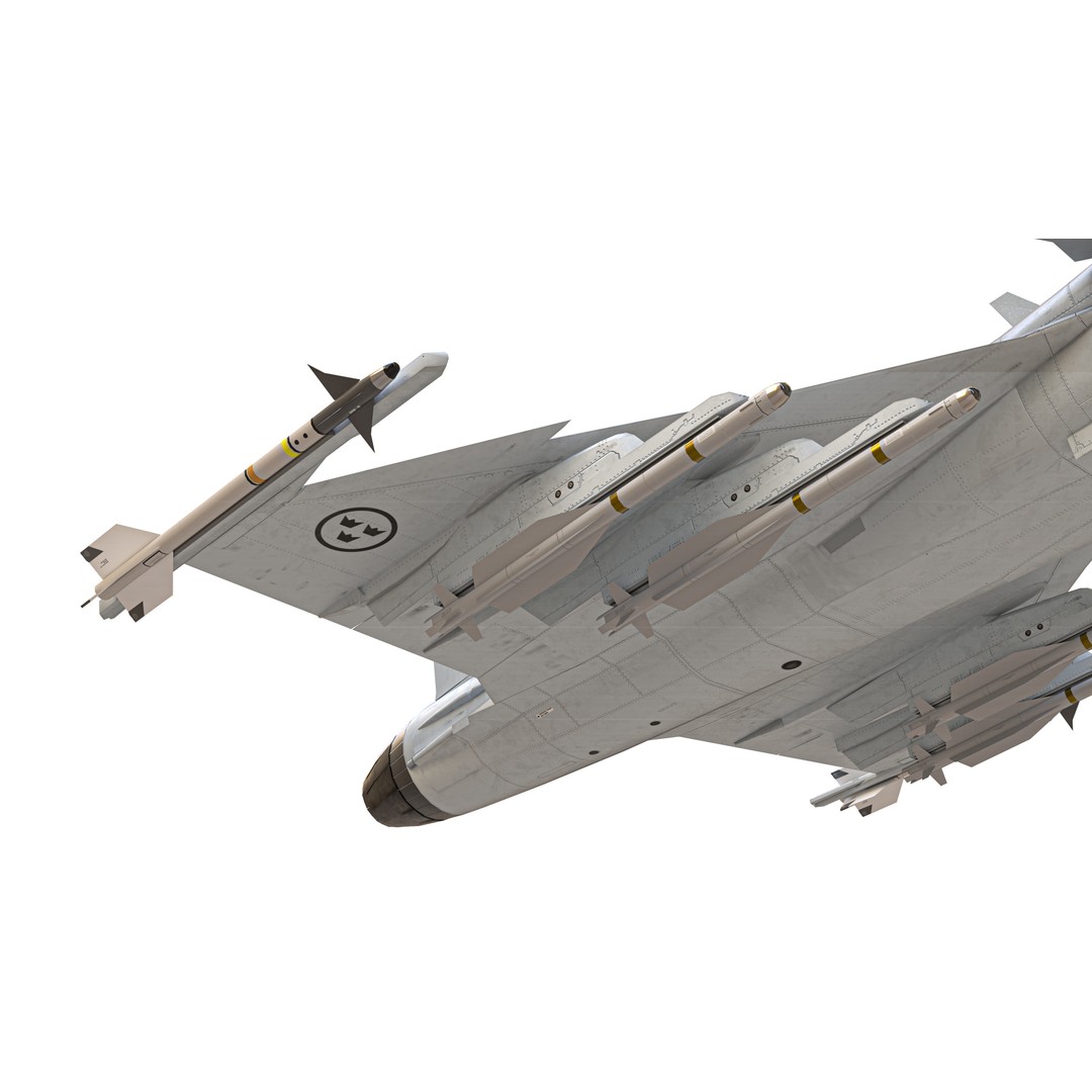 Saab JAS 39 Gripen 3D Model – Low Poly Military Aircraft, FBX/OBJ - View 5