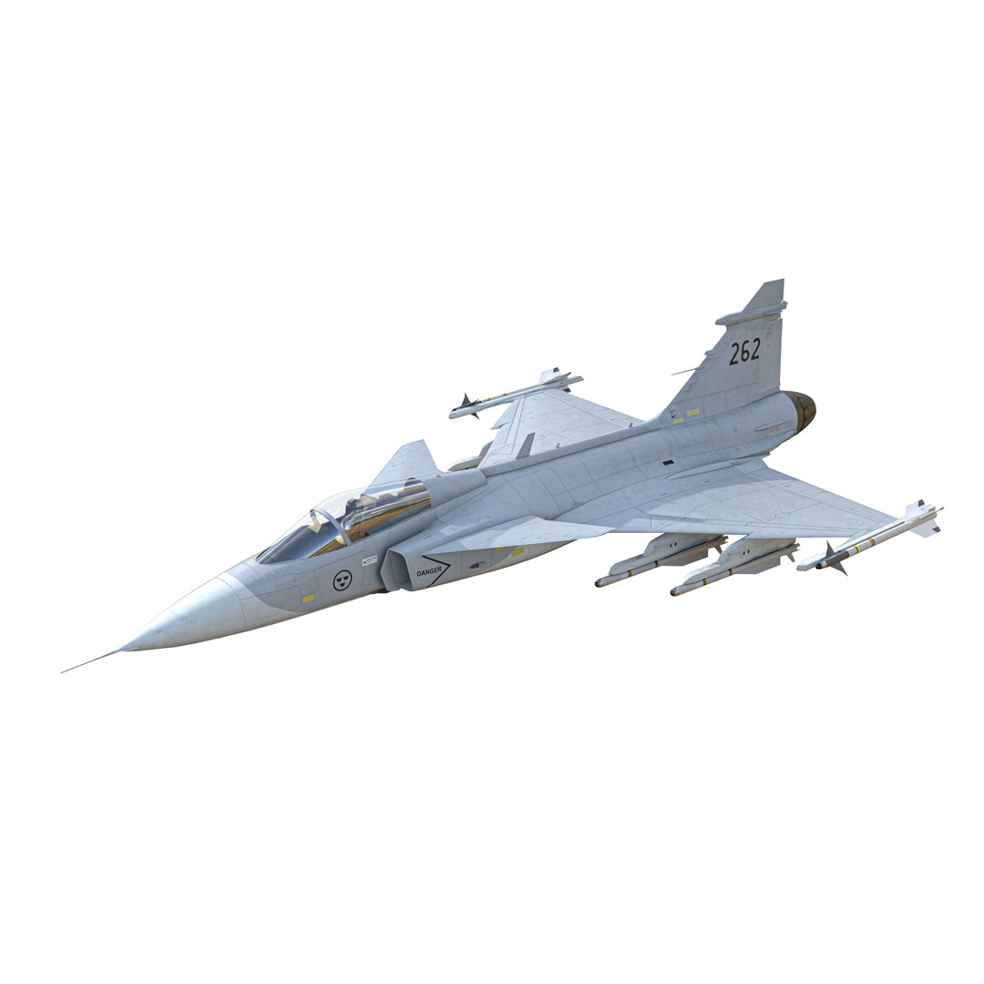 Saab JAS 39 Gripen 3D Model – Low Poly Military Aircraft, FBX/OBJ - View 6