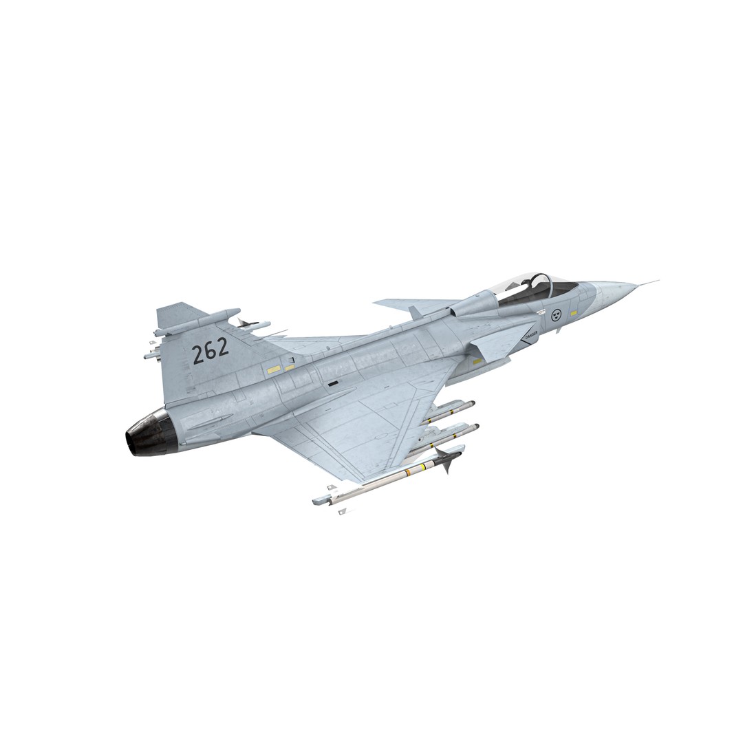Saab JAS 39 Gripen 3D Model – Low Poly Military Aircraft, FBX/OBJ - View 8