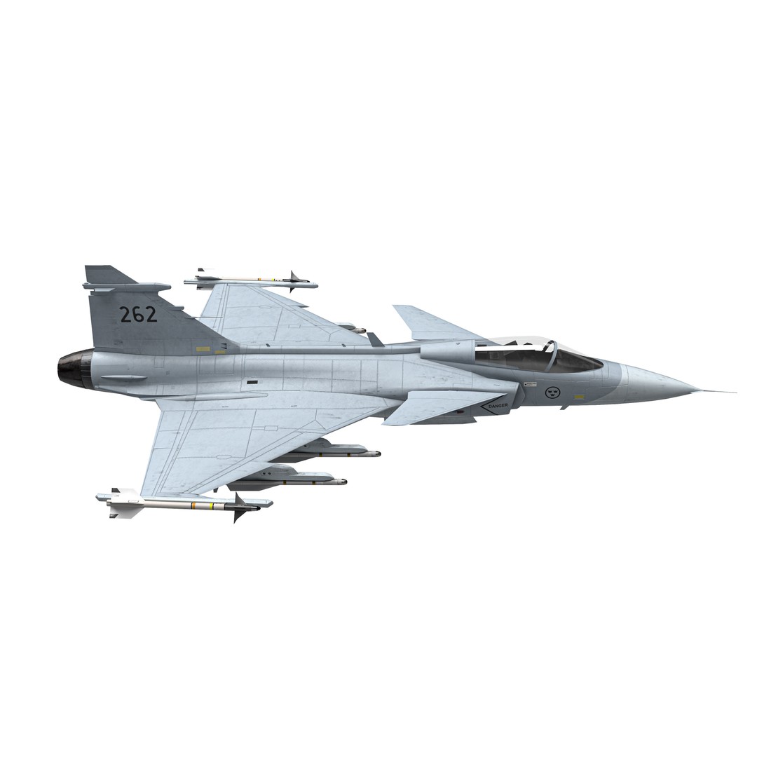 Saab JAS 39 Gripen 3D Model – Low Poly Military Aircraft, FBX/OBJ - View 9