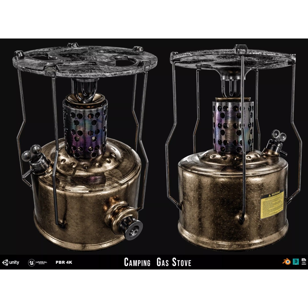Camping Gas Stove 3D Model – Low Poly PBR Game Asset, FBX - View 2