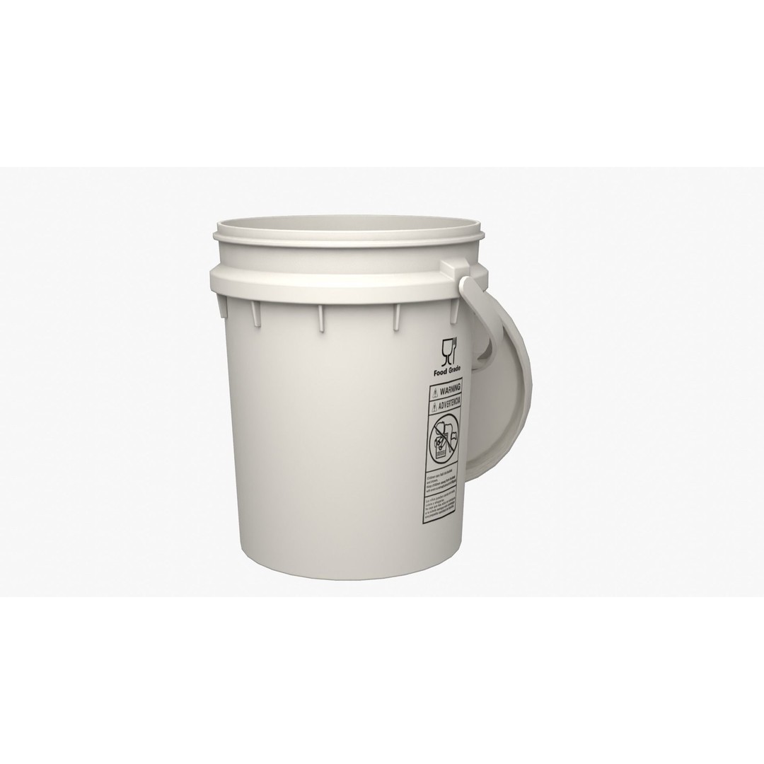 5L Food Grade Plastic Bucket 3D Model – Low Poly PBR Kitchenware, FBX - View 12