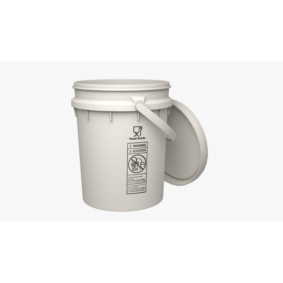 5L Food Grade Plastic Bucket 3D Model – Low Poly PBR Kitchenware, FBX - View 13