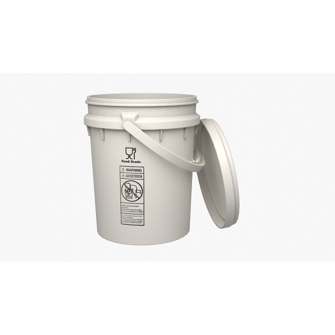 5L Food Grade Plastic Bucket 3D Model – Low Poly PBR Kitchenware, FBX - View 14