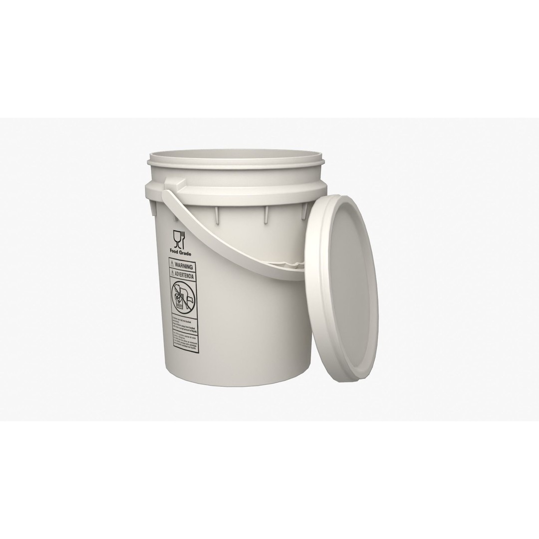 5L Food Grade Plastic Bucket 3D Model – Low Poly PBR Kitchenware, FBX - View 15