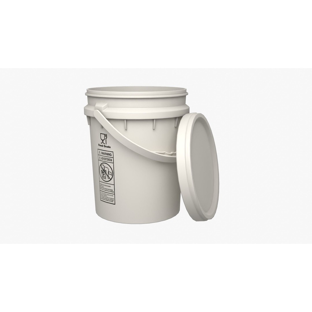 5L Food Grade Plastic Bucket 3D Model – Low Poly PBR Kitchenware, FBX - View 3