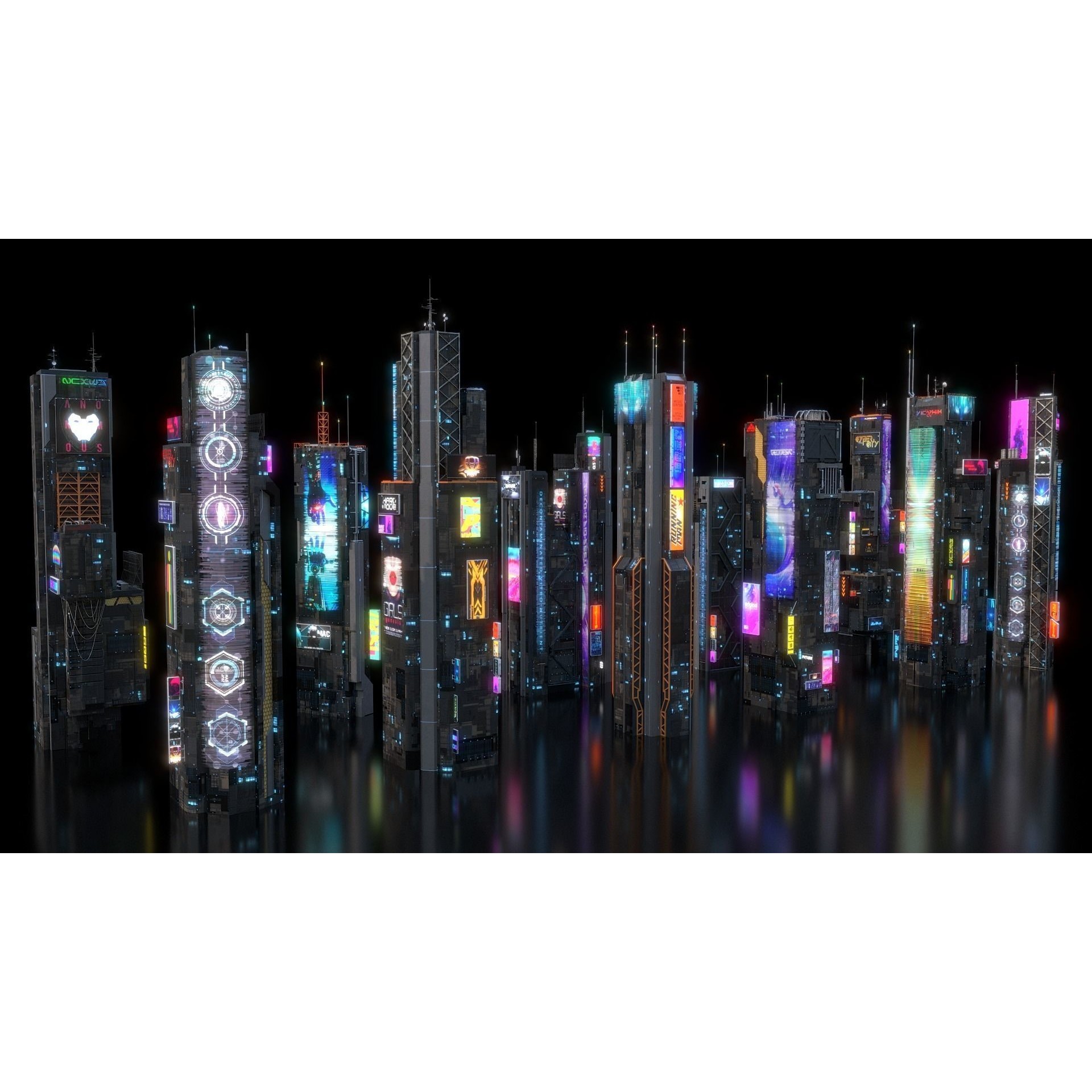 Cyberpunk Futuristic Building Kitbash Bundle - Game-Ready 3D Model
