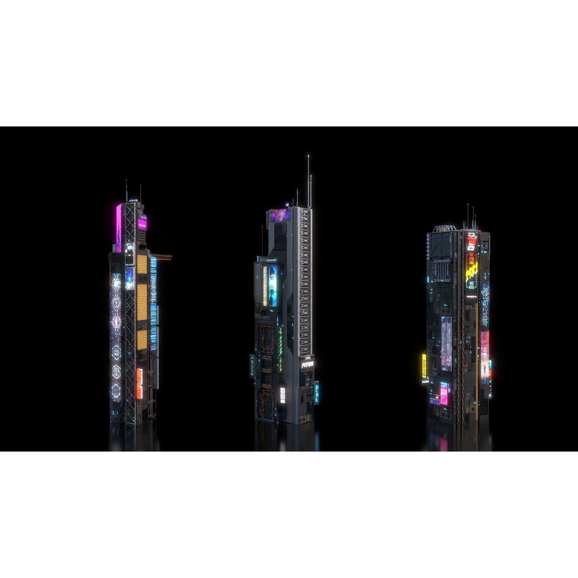 Cyberpunk Futuristic Building Kitbash Bundle - Game-Ready 3D Model - View 10