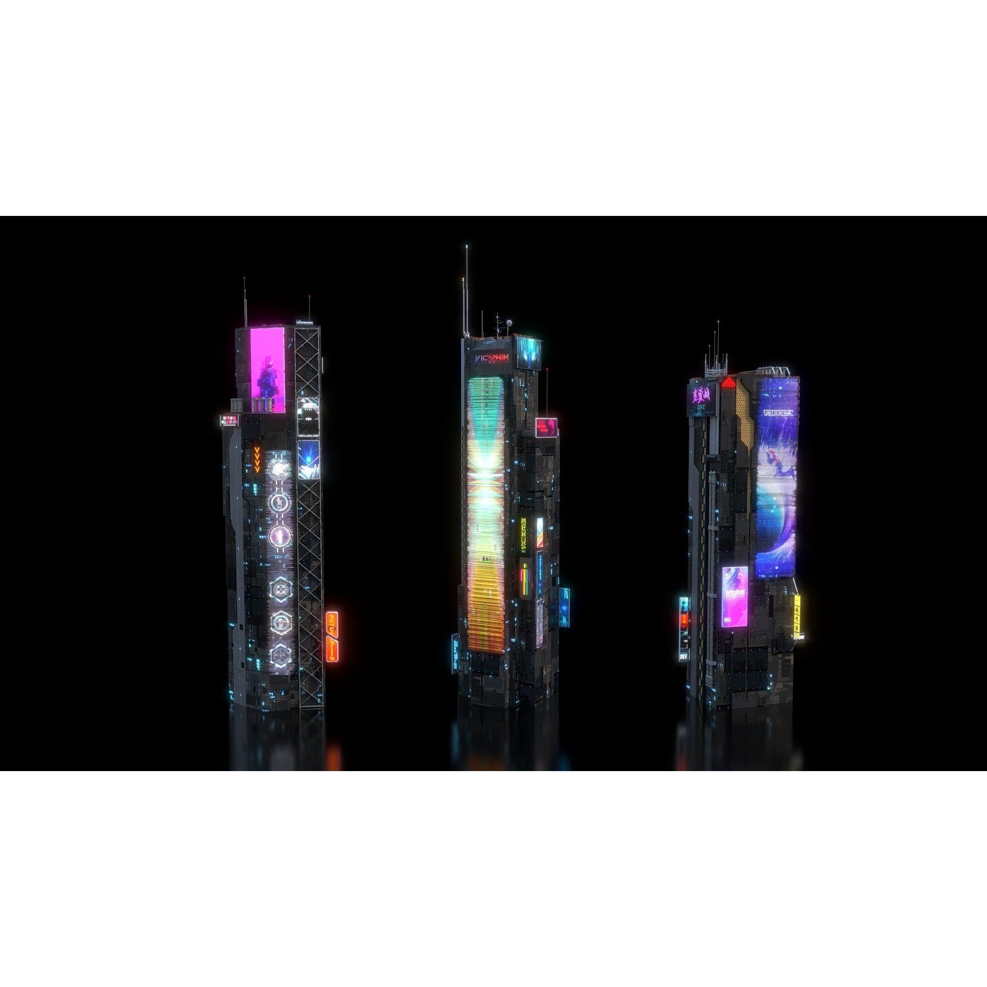 Cyberpunk Futuristic Building Kitbash Bundle - Game-Ready 3D Model - View 11