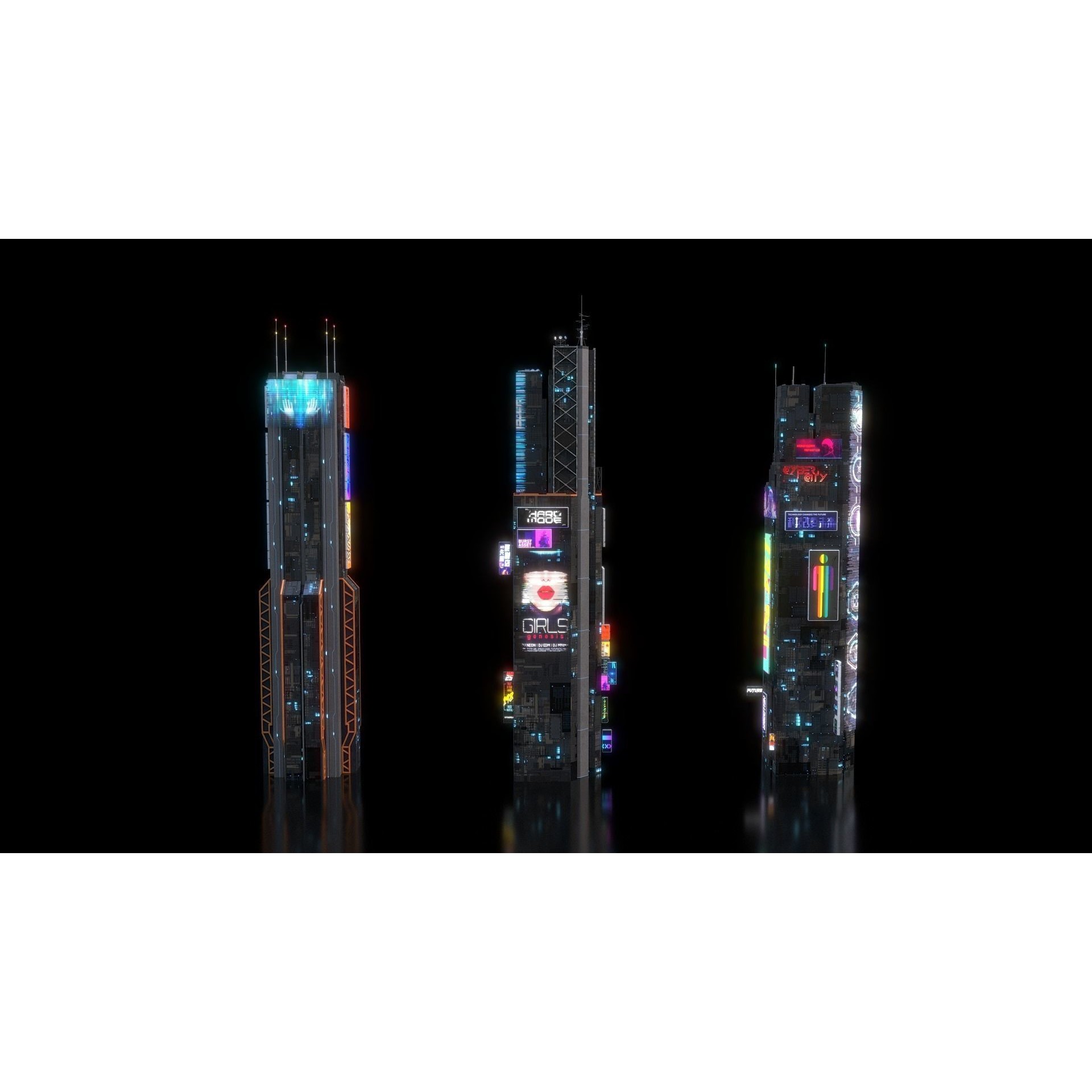 Cyberpunk Futuristic Building Kitbash Bundle - Game-Ready 3D Model - View 13