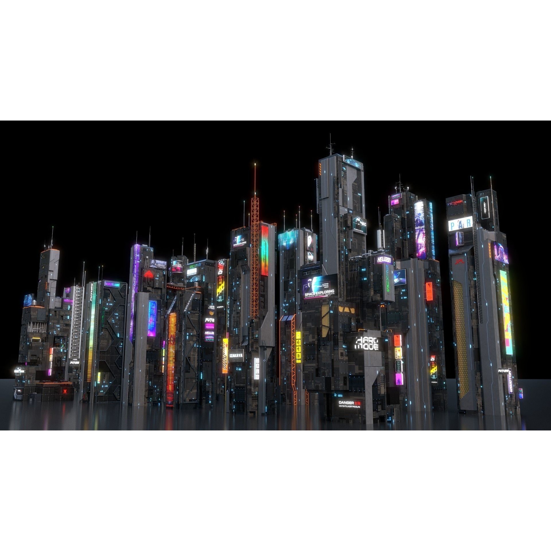 Cyberpunk Futuristic Building Kitbash Bundle - Game-Ready 3D Model - View 4