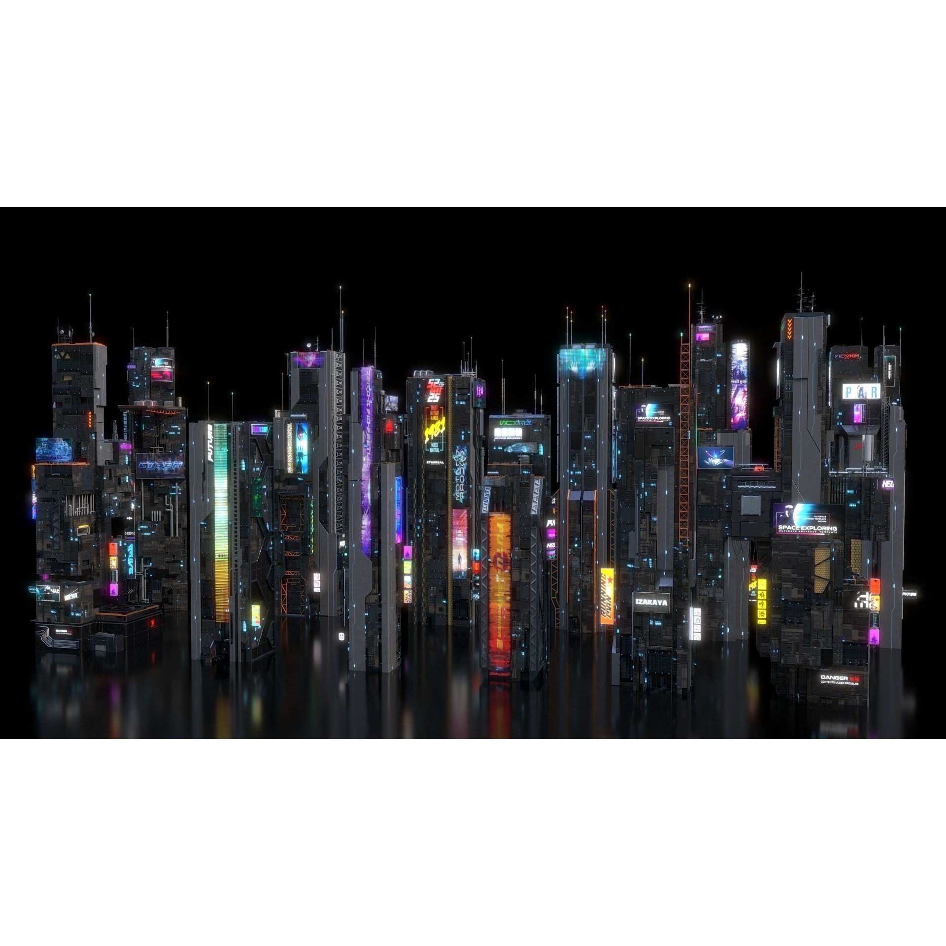 Cyberpunk Futuristic Building Kitbash Bundle - Game-Ready 3D Model - View 5
