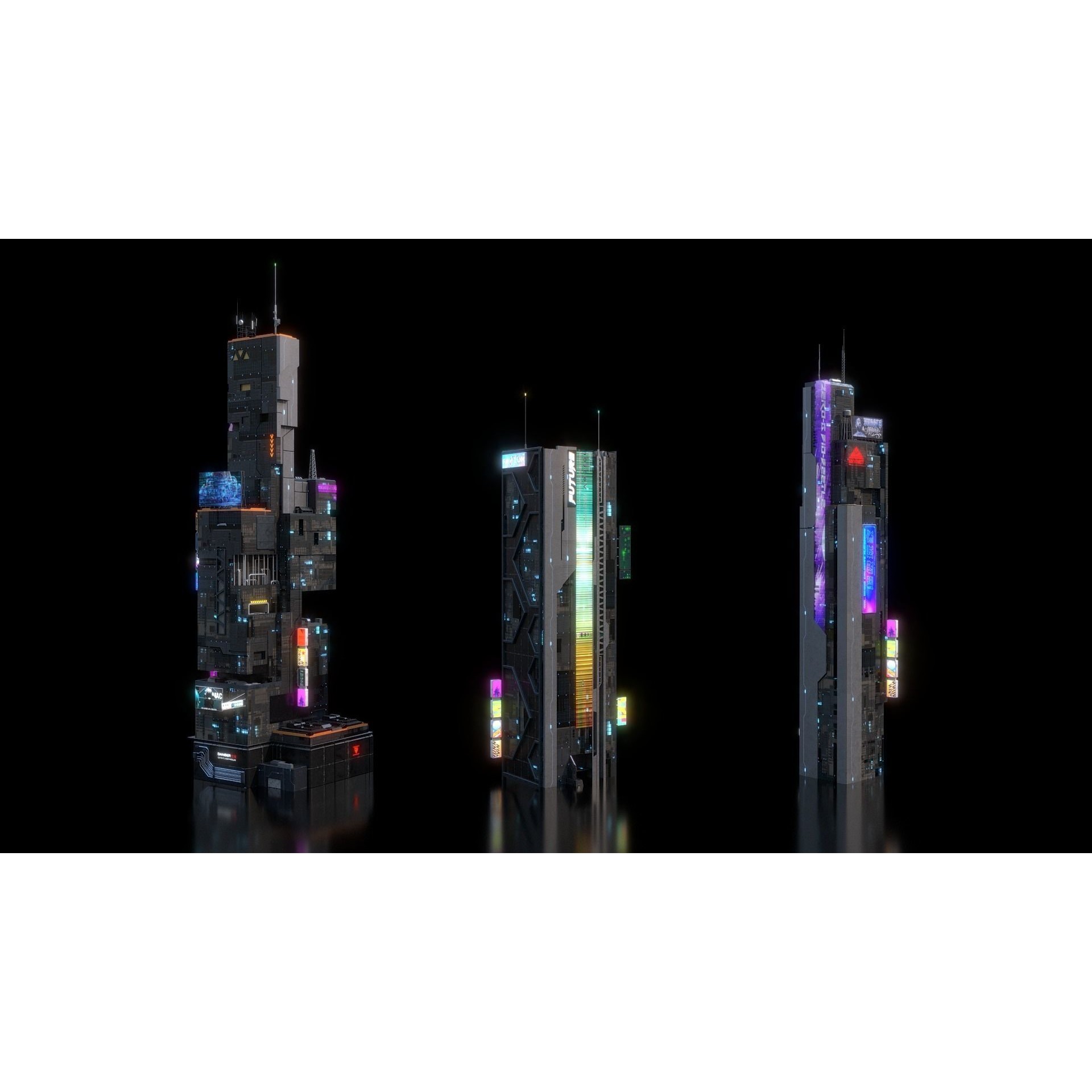 Cyberpunk Futuristic Building Kitbash Bundle - Game-Ready 3D Model - View 6
