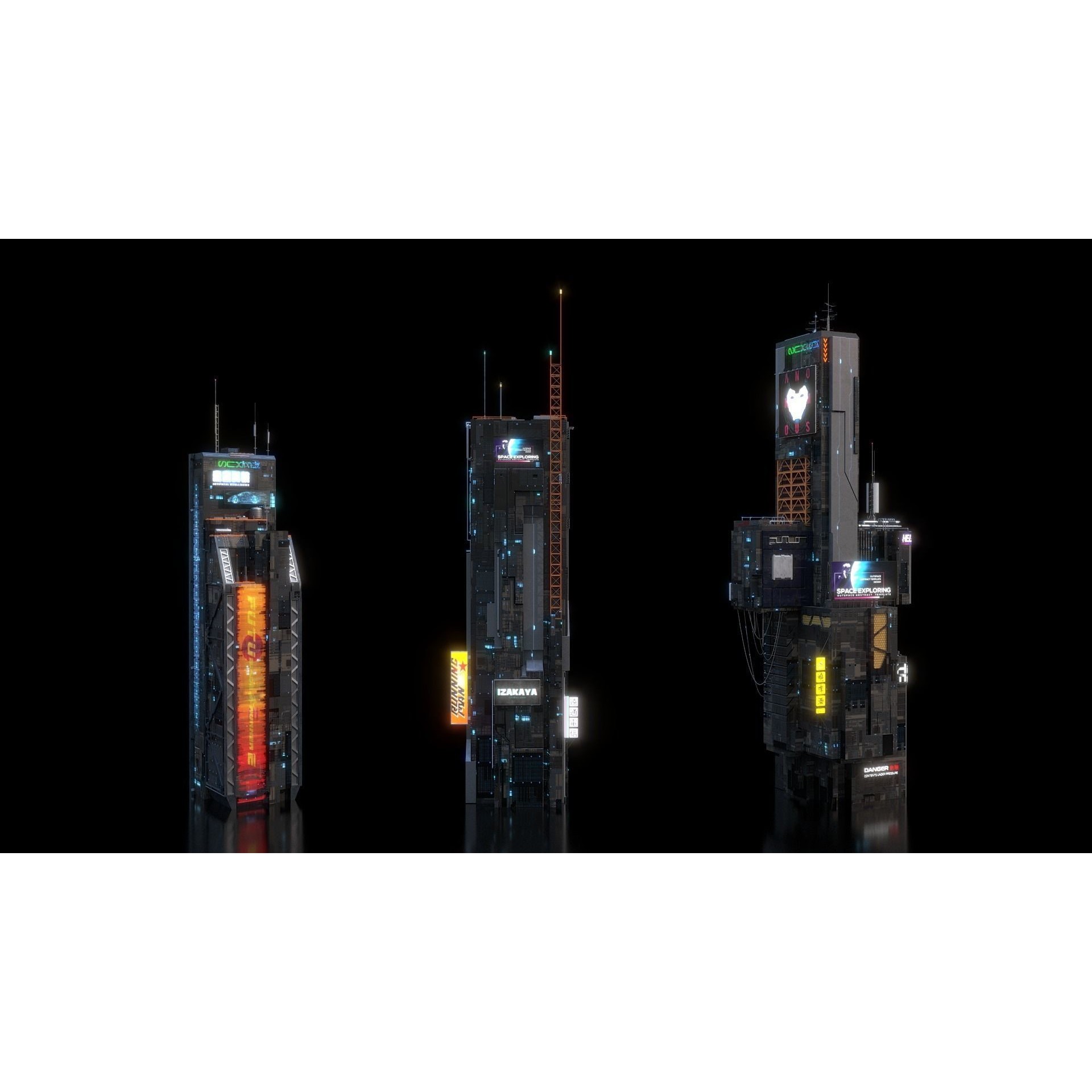 Cyberpunk Futuristic Building Kitbash Bundle - Game-Ready 3D Model - View 8