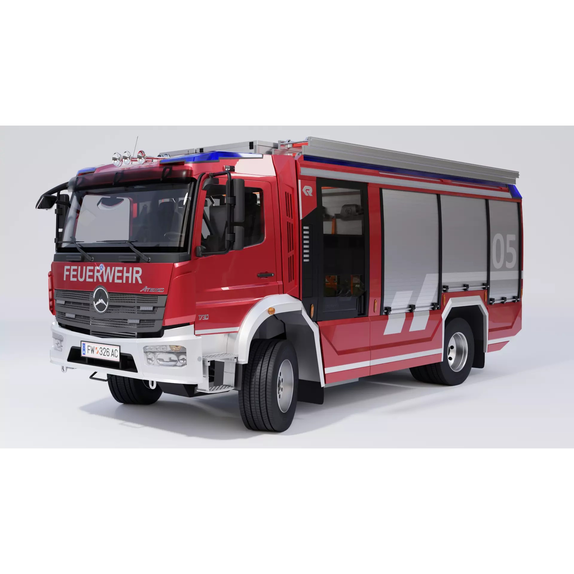 Rosenbauer AT Fire Truck - Rigged 3D Model - View 2