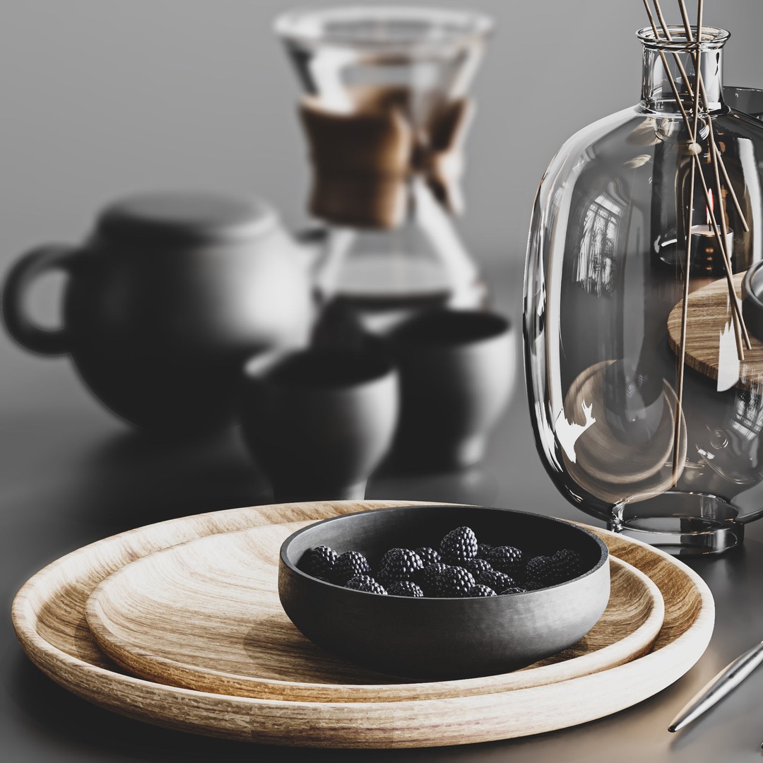 Kitchen Accessories 3D Model – High Poly Tableware Set, FBX, OBJ