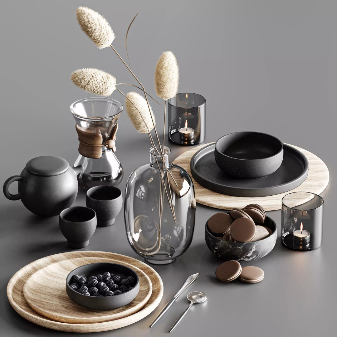 Kitchen Accessories 3D Model – High Poly Tableware Set, FBX, OBJ - View 2