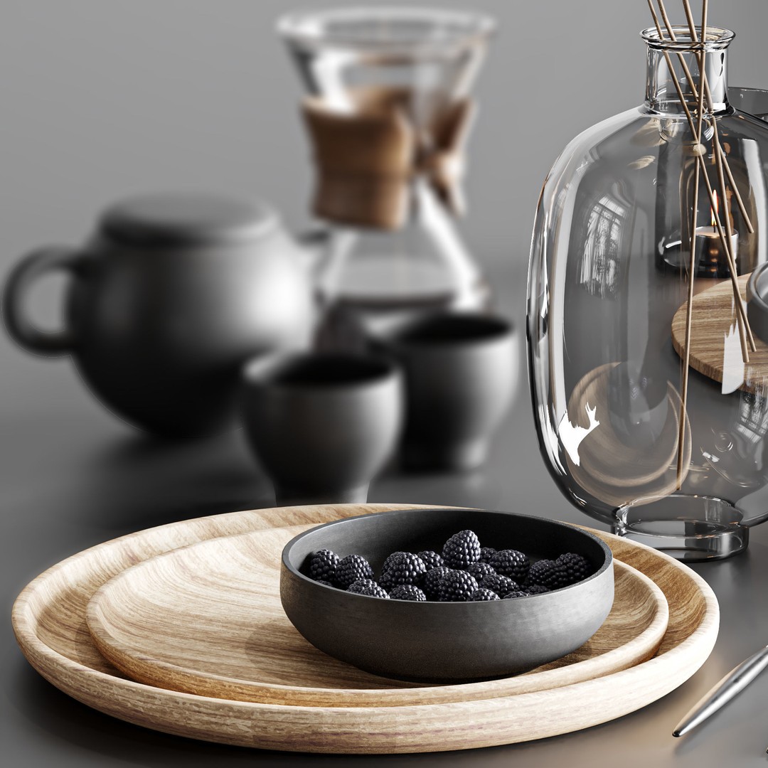 Kitchen Accessories 3D Model – High Poly Tableware Set, FBX, OBJ - View 3