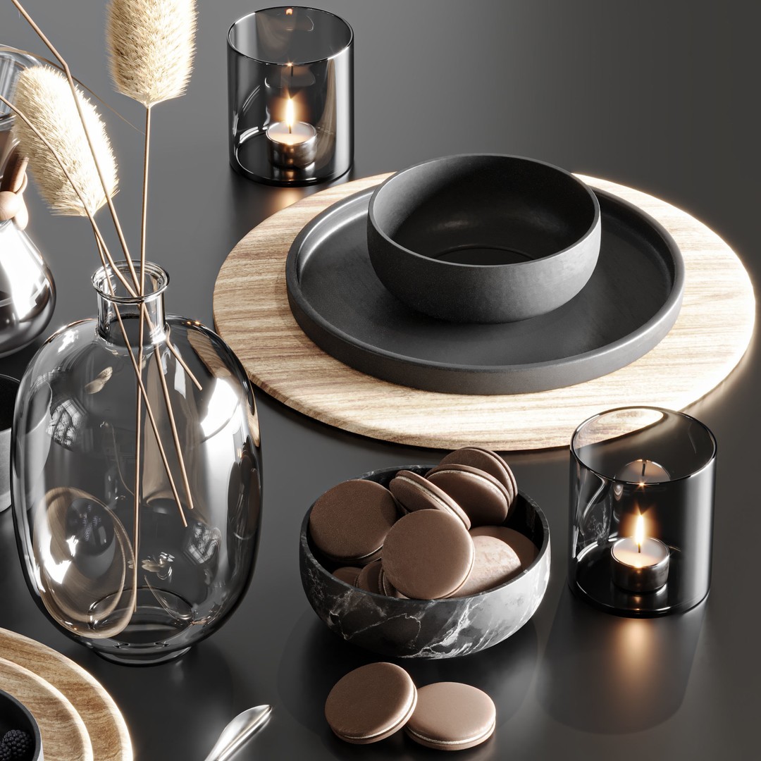 Kitchen Accessories 3D Model – High Poly Tableware Set, FBX, OBJ - View 4