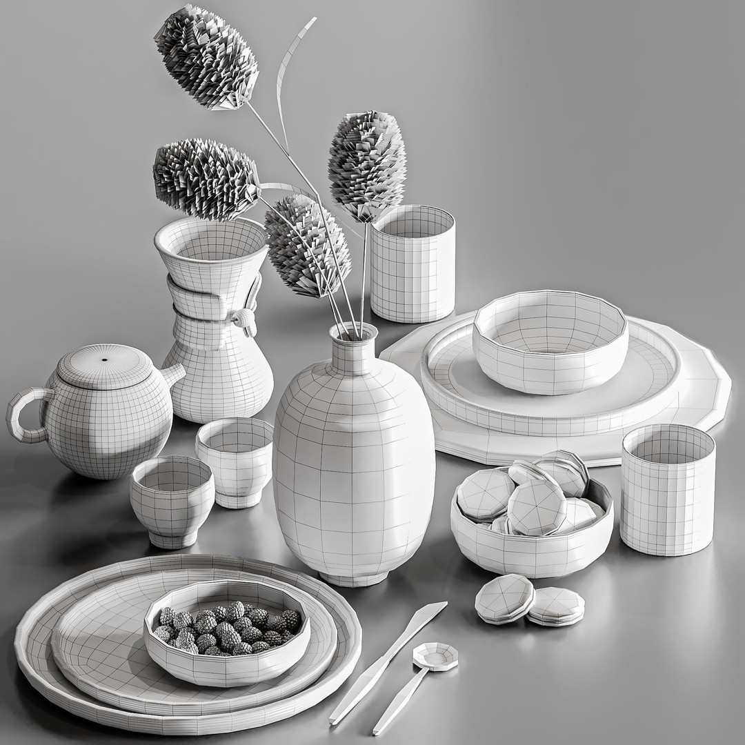 Kitchen Accessories 3D Model – High Poly Tableware Set, FBX, OBJ - View 6