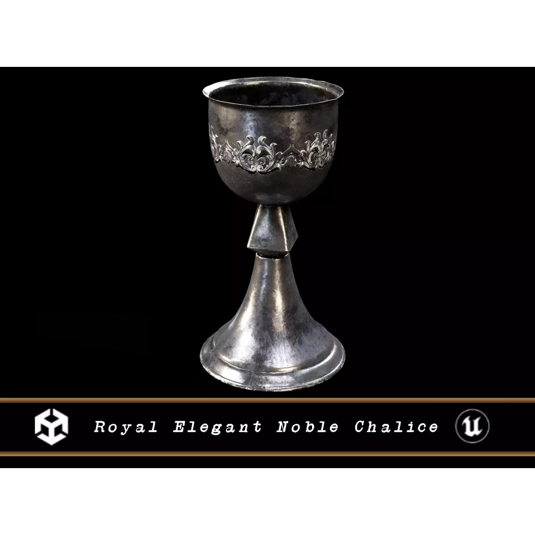 Royal Elegant Noble Chalice 3D Model – Low Poly Kitchenware, FBX, OBJ - View 2