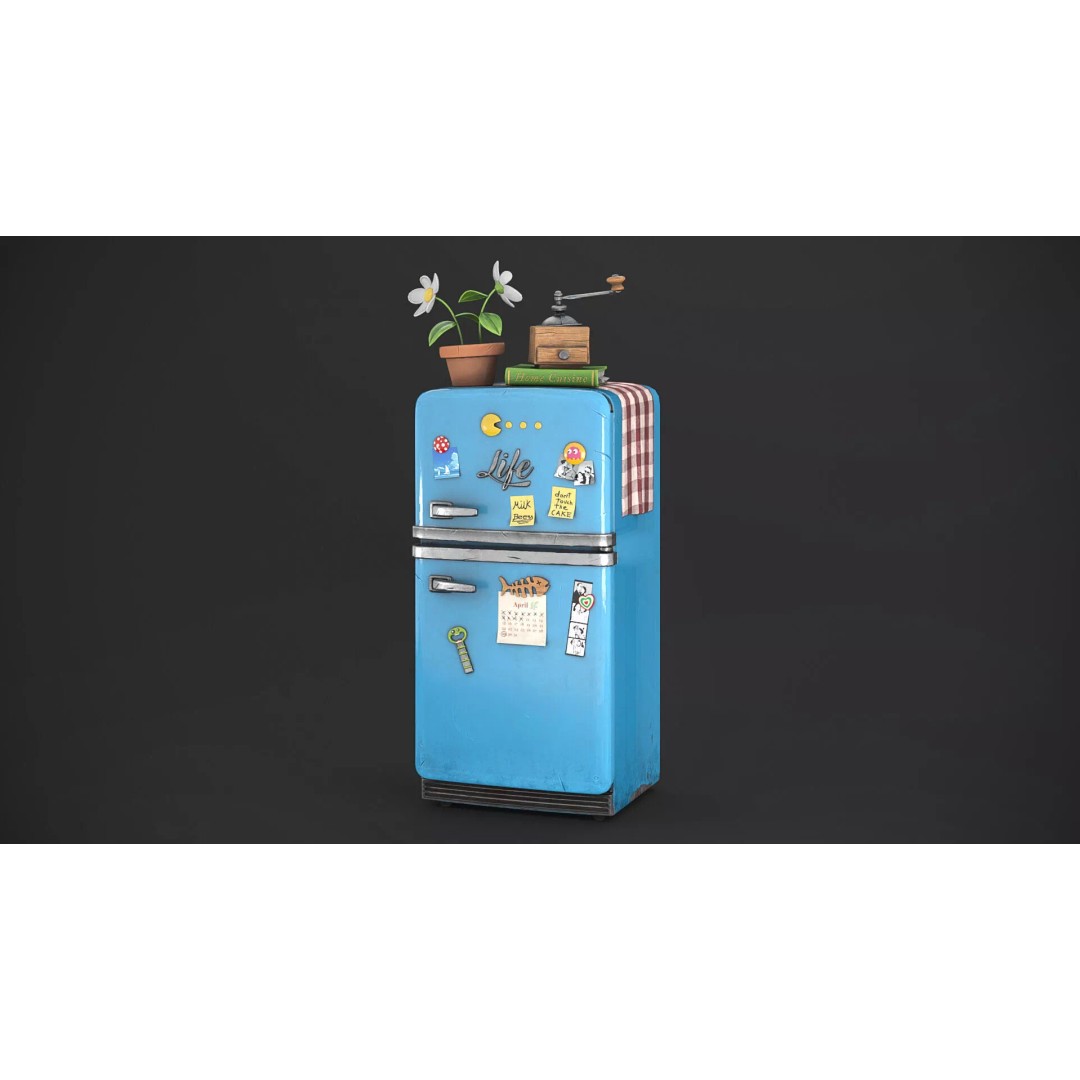 Fridge Still Life 3D Model – Low Poly PBR Asset, FBX, OBJ - View 2