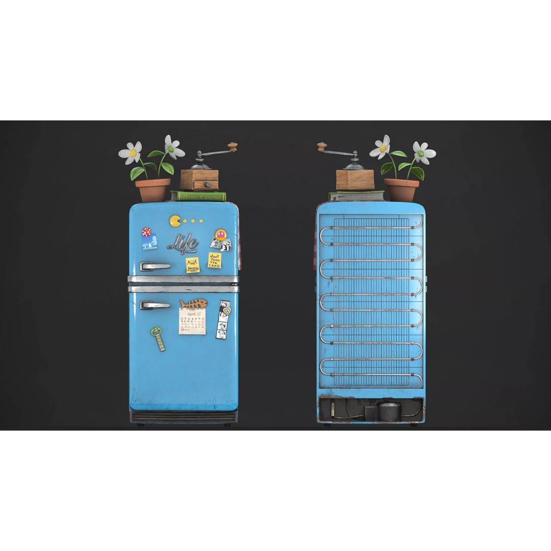 Fridge Still Life 3D Model – Low Poly PBR Asset, FBX, OBJ - View 4