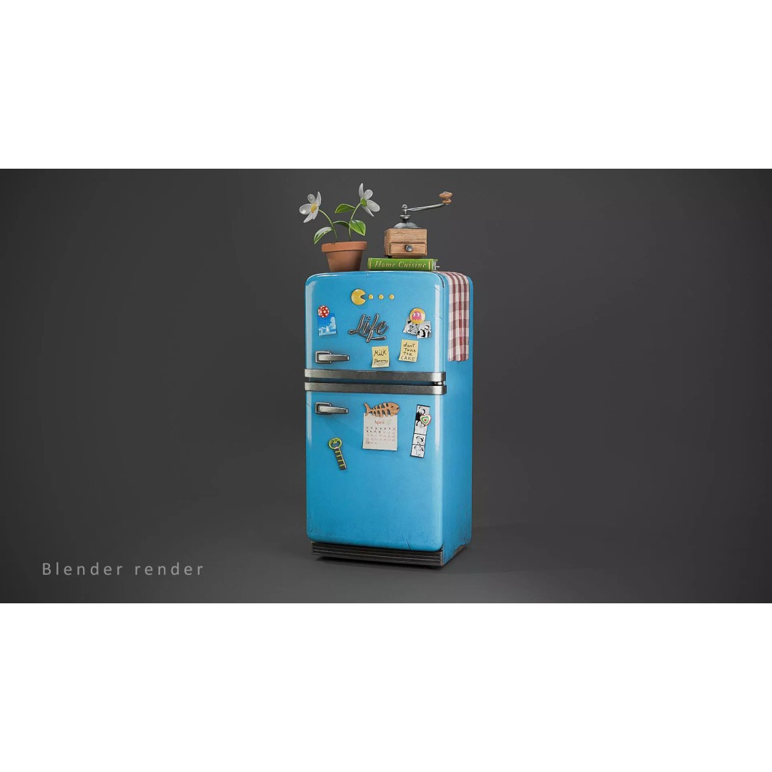 Fridge Still Life 3D Model – Low Poly PBR Asset, FBX, OBJ - View 8