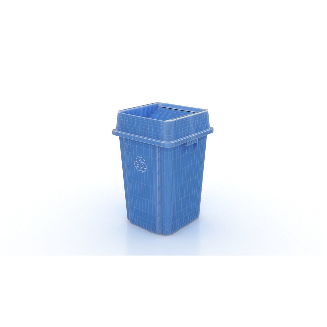 Recycling Trash Can 3D Model – Durable Plastic Container, FBX, OBJ - View 10