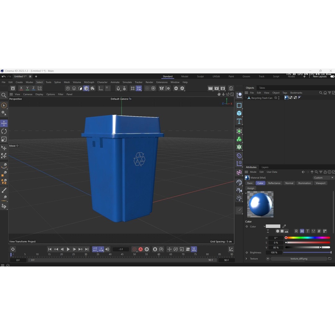 Recycling Trash Can 3D Model – Durable Plastic Container, FBX, OBJ - View 16
