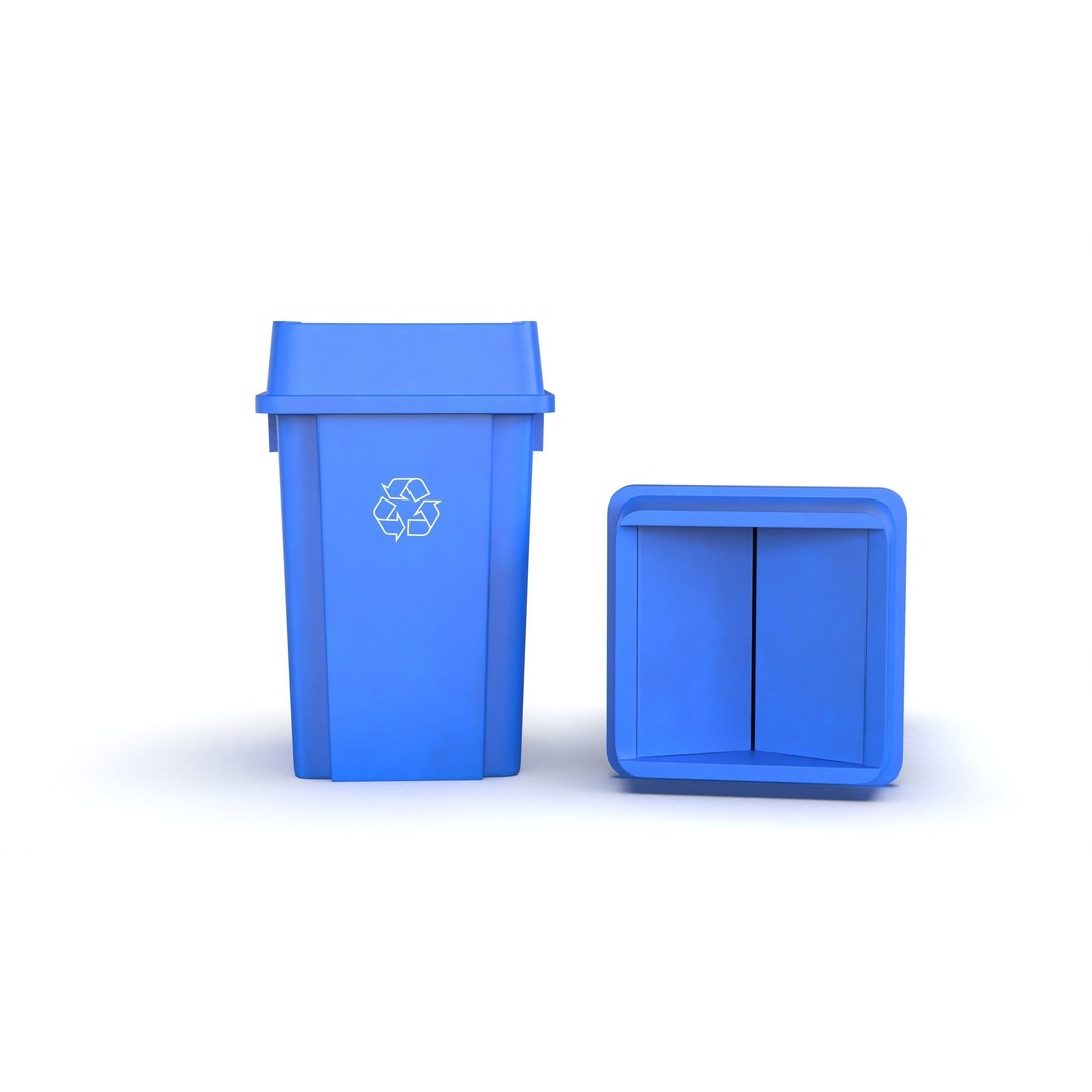 Recycling Trash Can 3D Model – Durable Plastic Container, FBX, OBJ - View 3