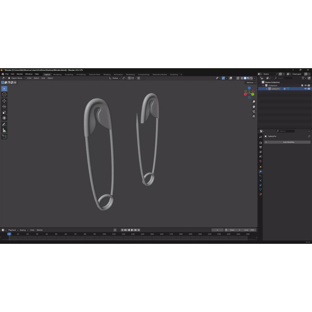 Safety Pin 3D Model – PBR Low Poly Asset, FBX, OBJ, Blender - View 10