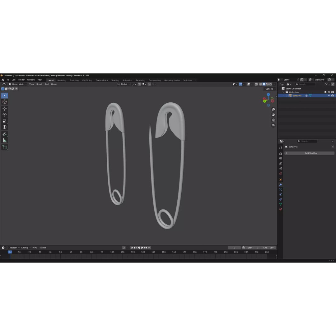 Safety Pin 3D Model – PBR Low Poly Asset, FBX, OBJ, Blender - View 11