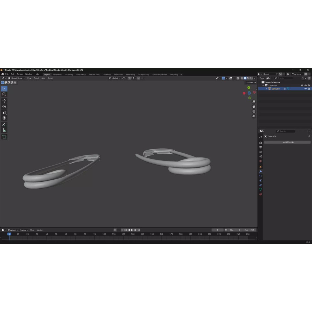Safety Pin 3D Model – PBR Low Poly Asset, FBX, OBJ, Blender - View 12