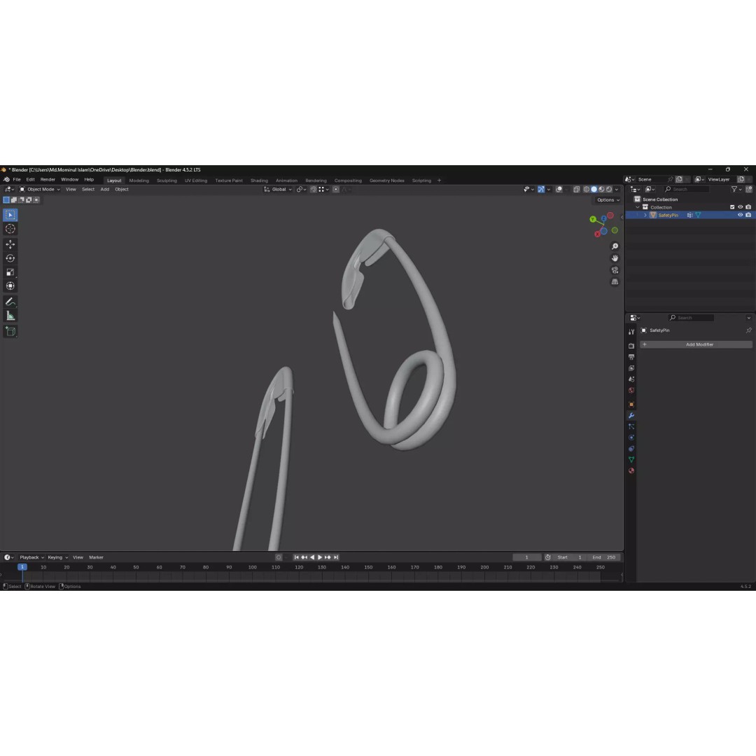 Safety Pin 3D Model – PBR Low Poly Asset, FBX, OBJ, Blender - View 13