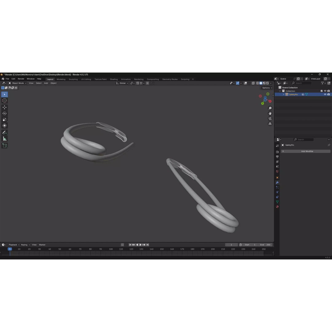 Safety Pin 3D Model – PBR Low Poly Asset, FBX, OBJ, Blender - View 14