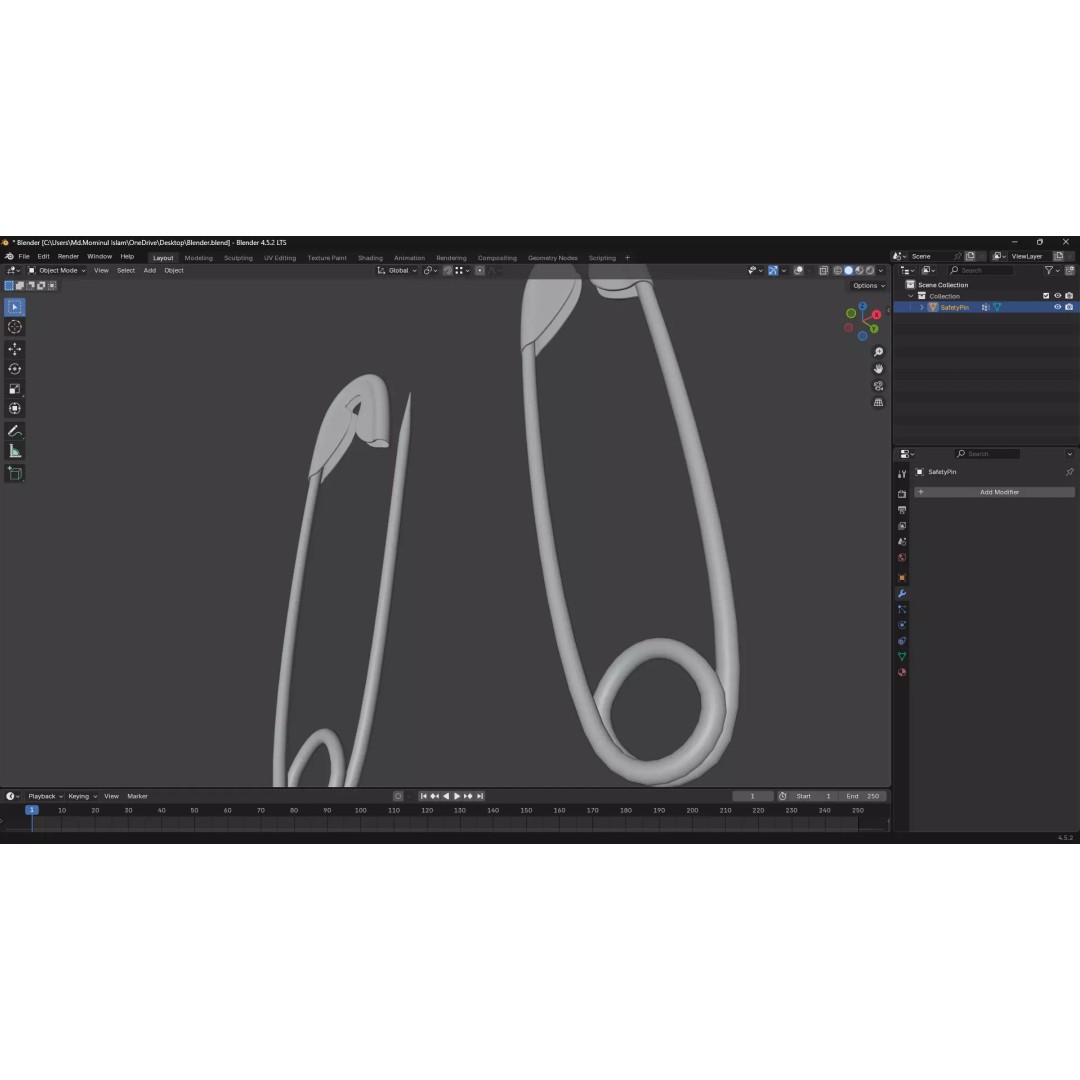 Safety Pin 3D Model – PBR Low Poly Asset, FBX, OBJ, Blender - View 15
